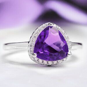 Trillion Purple Amethyst Ring, 925 Sterling Silver Charmed Aroma